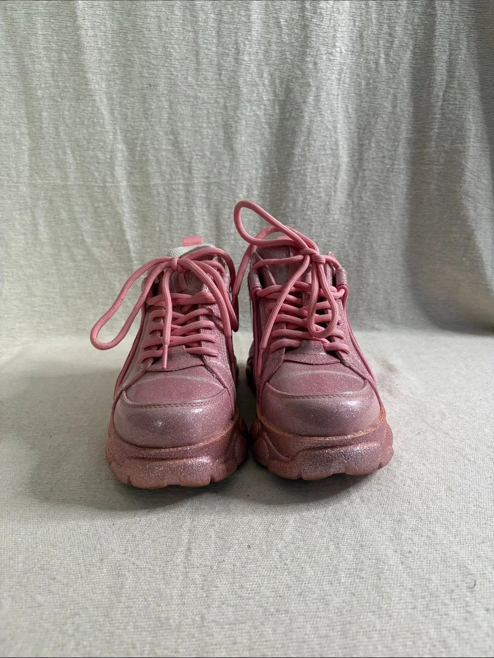 Buffalo London Corin Chunky Baby Pink Glitter Platform Sneakers